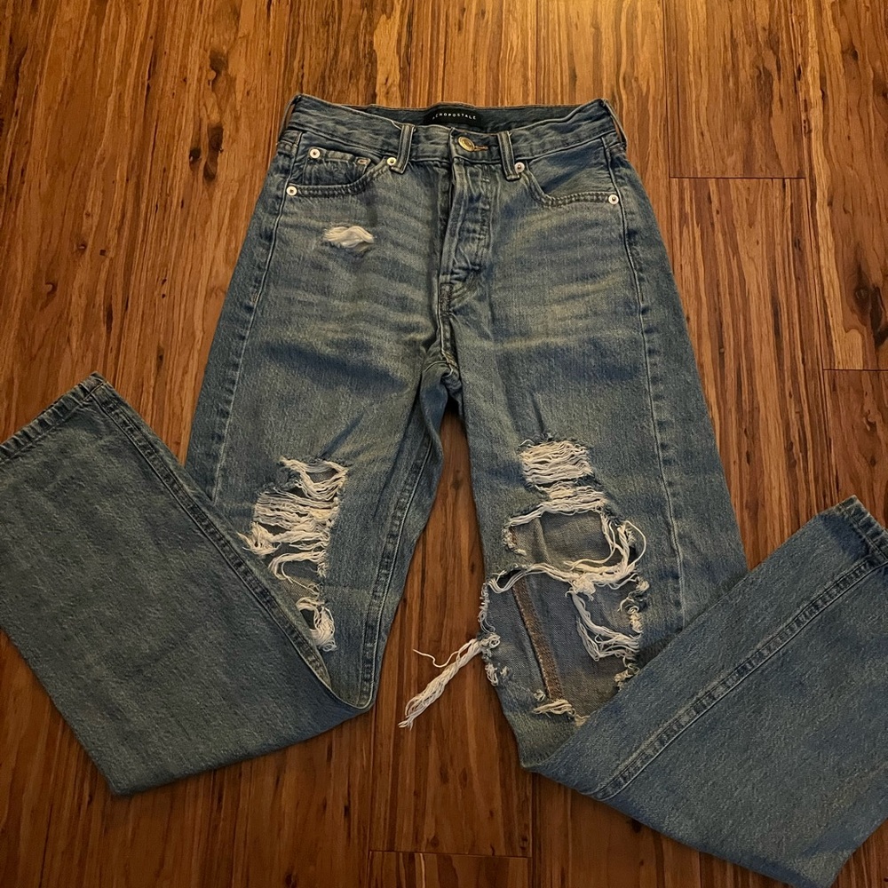 areopostale high waisted 90s baggy medium wash distressed jeans